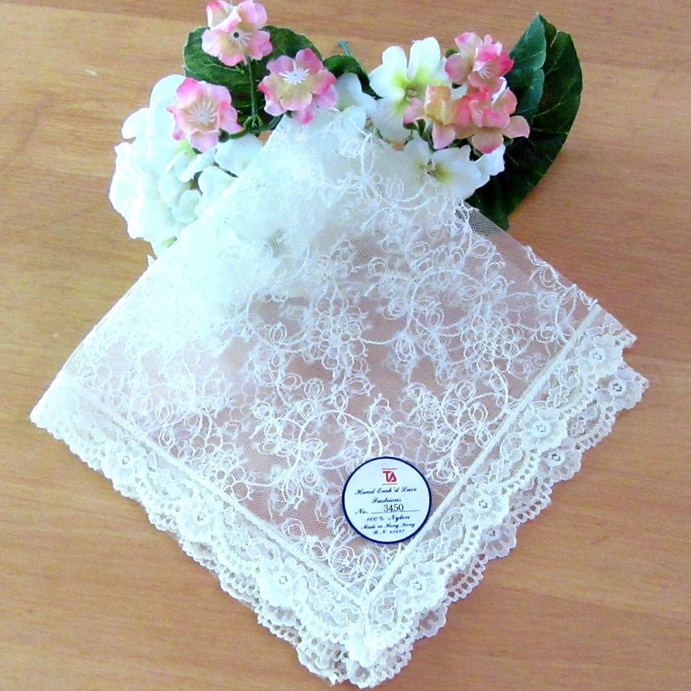 Net lace embroidered brides wedding handkerchief - bride accessories